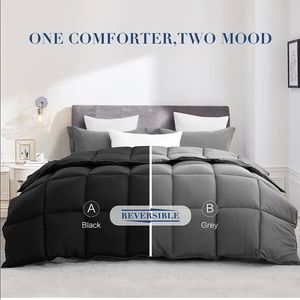 Reversible Down Alternative Comforter Black/Grey Full/Queen All Season 90x90”
